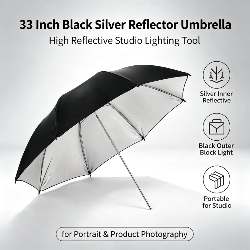 Photography Umbrella - 2026 Black Durable 33-inch Reflective Umbrella