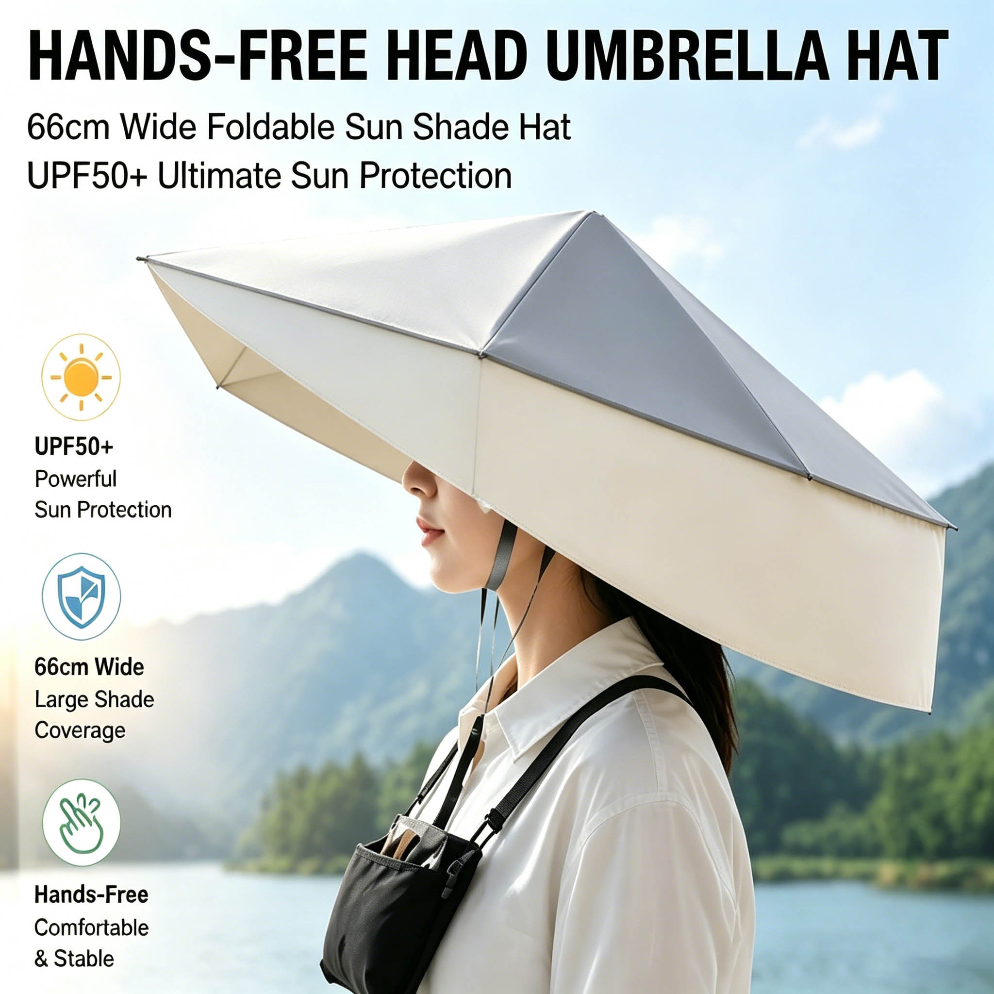 Photography Umbrella - UPF50 +Foldable Hands-Free Head Umbrella Hat